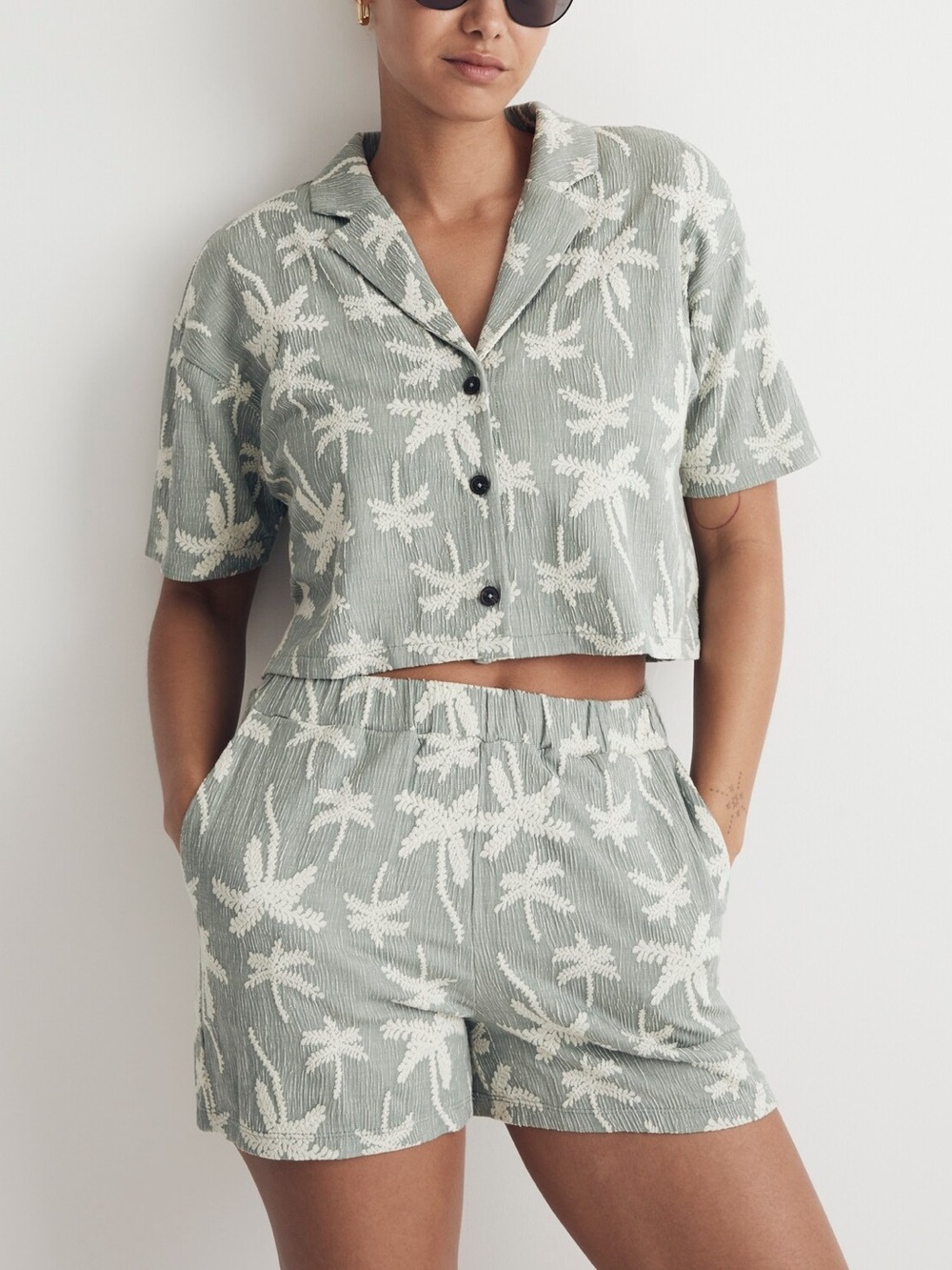 Madewell Jacquard Button-Front Crop Resort Tee